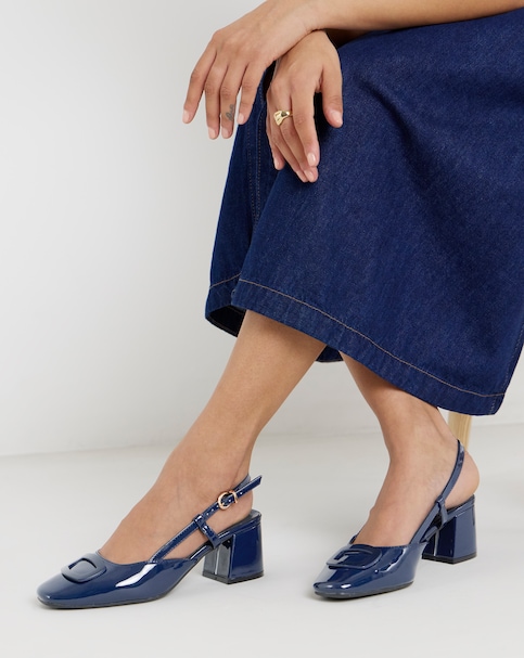 Luella Heeled Slingbacks With Buckle Trim - Wide Fit (E)