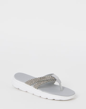 Cushion Walk Grey Glitter Crossover Toe-Post Sandals - Extra Wide Fit (EEE)