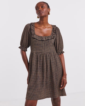 Simply Be Gingham Waffle Frill Detail Skater Dress