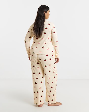 Chelsea Peers Cardigan Ribbed Long Pyjama Set Cherry Print