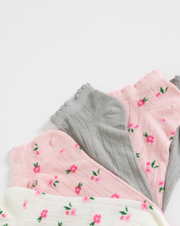 Pretty Secrets (5 Pair Pack) Pointelle Trainer Socks (Wide Fit) Pink Floral