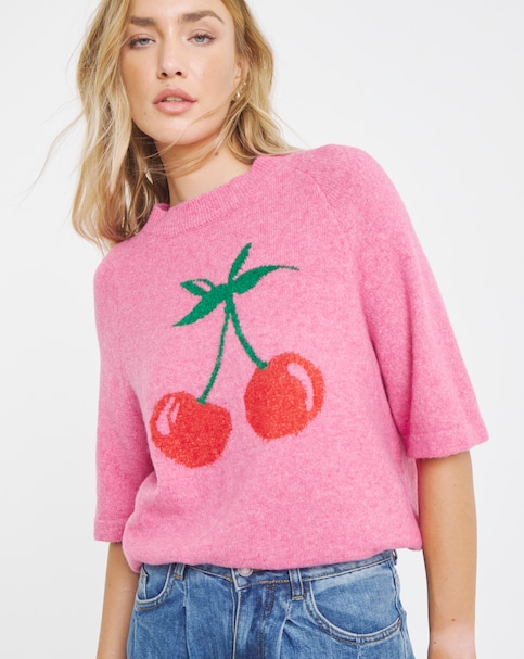 Cherry Placement Print Knitted T-Shirt