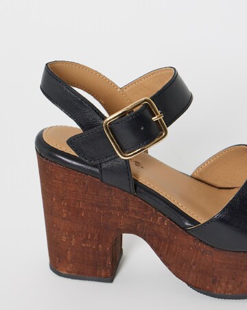 Gaga Leather Cork Platform Sandals - Wide Fit (E)