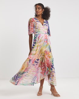 Hope &amp; Ivy Leah Flutter Sleeve Maxi Wrap Dress