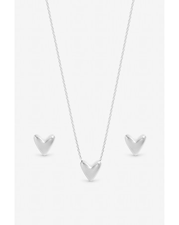 Inicio Sterling Silver Plated Puff Heart Set - Gift Box