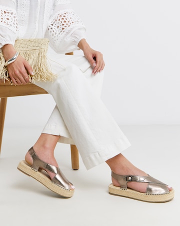 York Peep Toe Leather Espadrille Sandals - Wide Fit (E)