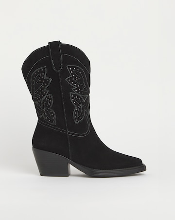 Daytona Suede Western Mid Calf Boots - Wide Fit (E) & Standard Calf