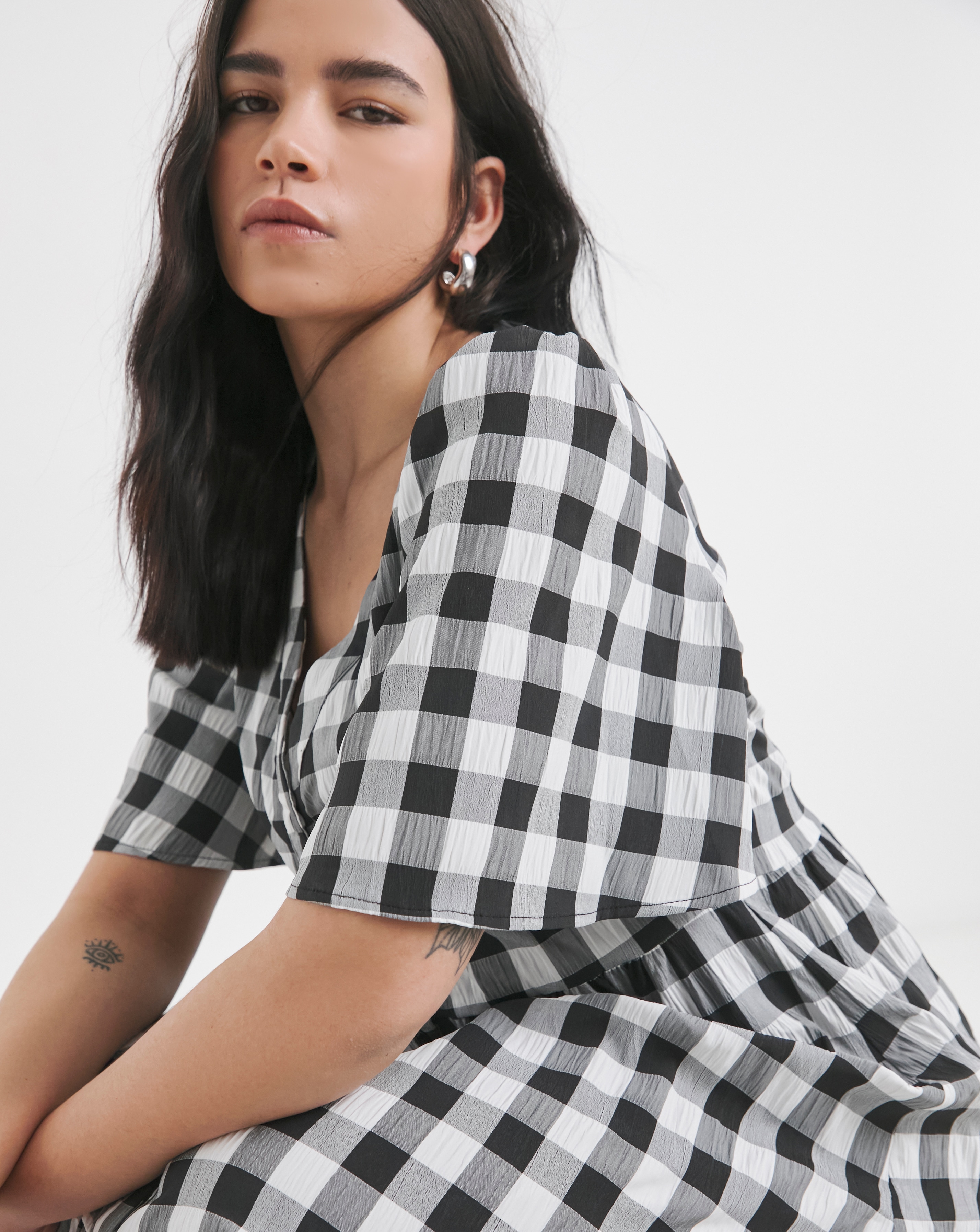 Simply Be Mono Check Gingham Button Up Midi Dress | Fashion World