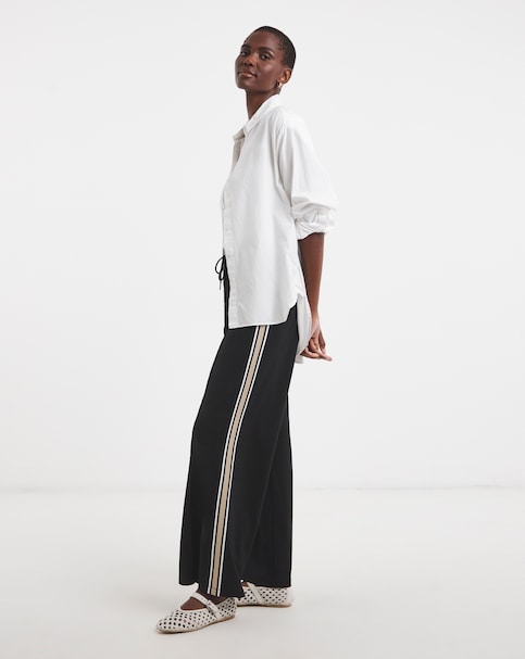 Black Stretch Ponte Side Stripe Wide Leg Trouser