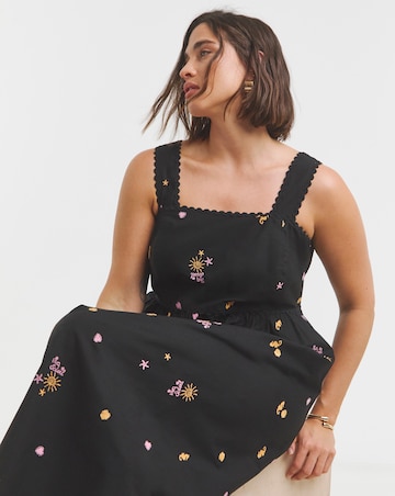 Simply Be Black Embroidered Midi Dress With Ric Rac