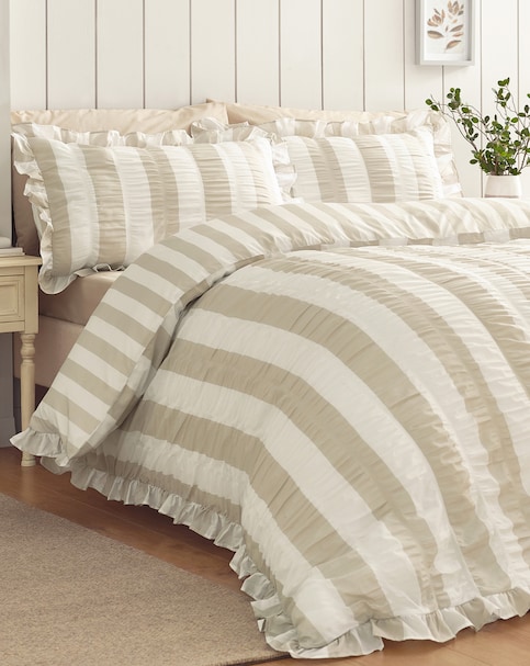 Catherine Lansfield Seersucker Frill Stripe Duvet Cover Set