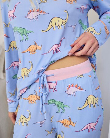 Chelsea Peers Classic Crew Neck Pyjama Set Dinosaur Print