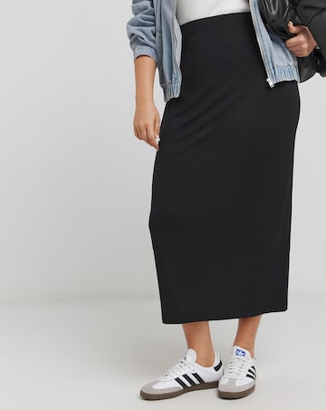 Black Jersey Tube Midi Skirt