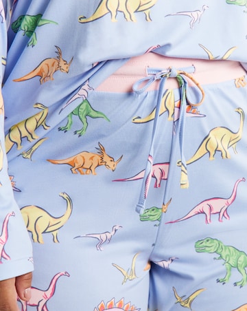 Chelsea Peers Classic Crew Neck Pyjama Set Dinosaur Print