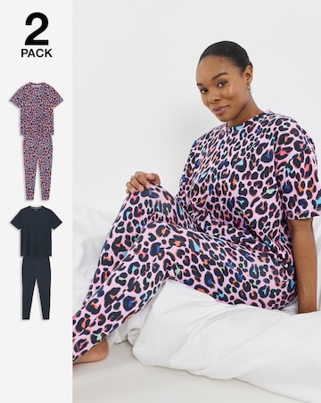 Pretty Secrets (2 Pack) Value Pyjama Legging Sets Leopard/Black