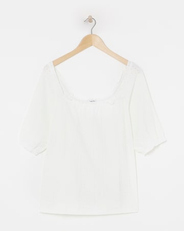 White Jersey Broderie Square Neck Top