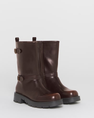Flutter Chunky Biker Calf Boots - Wide Fit (E)