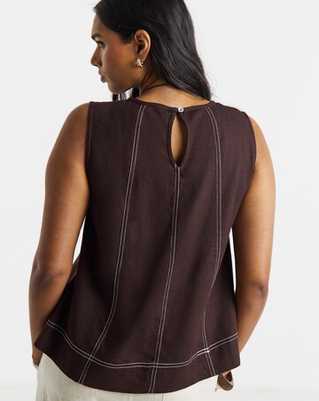 Chocolate Linen Shell Top with Topstitch Detail
