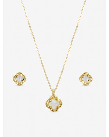 Jon Richard Gold Plated Filigree and Mother of Pearl Clover Set - Gift Box