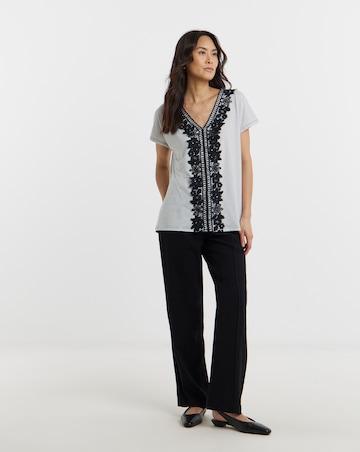 Stripe Lace Neckline T-Shirt