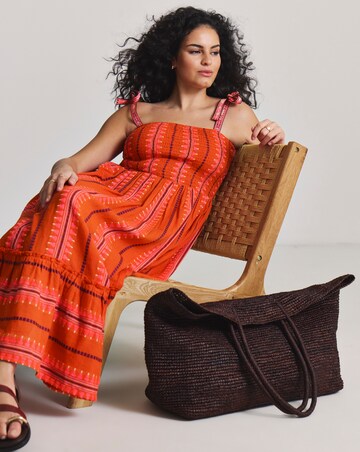 Jacquard Stripe Shirred Maxi Beach Dress