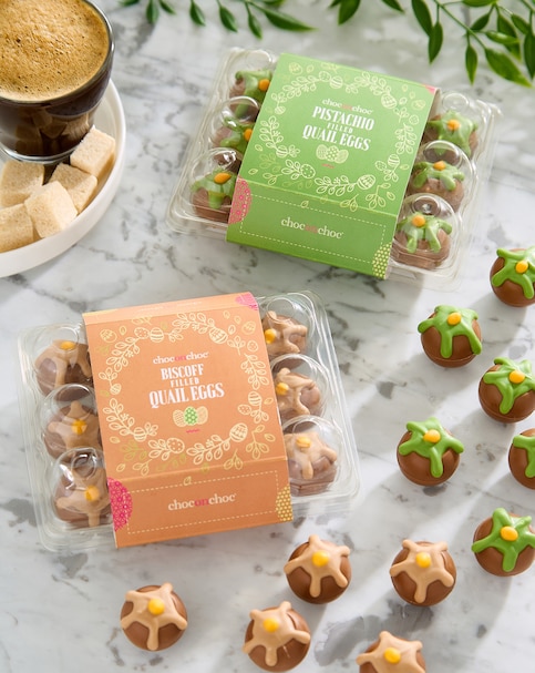 Choc on Choc Easter Biscoff Filled Eggs and Pistachio Filled Eggs