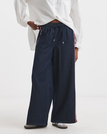 Simply Be Dark Wash Side Stripe Wide Leg Jeans