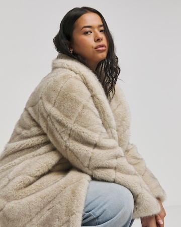 Cream Chevron Pelted Faux Fur Maxi Coat