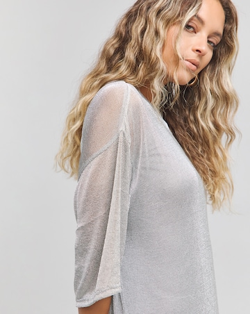 Silver Metallic Chainmail Mesh T-Shirt Maxi Dress