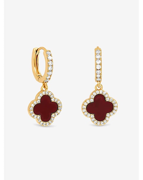 Jon Richard Gold Plated and Carnelian Clover Huggie Earrings