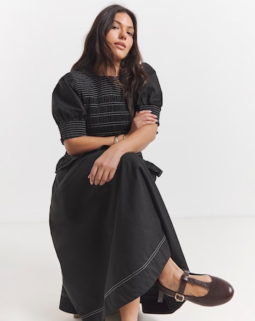 Simply Be Black Shirred Drop Waist Midaxi Skirt