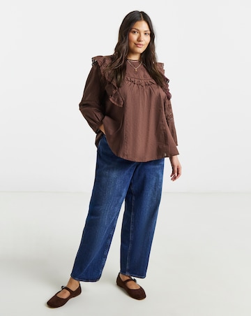 Brown Broderie Yoke Blouse