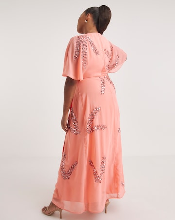 Maya Curve Wrap Front Floral Glitter Embellished Maxi Dress