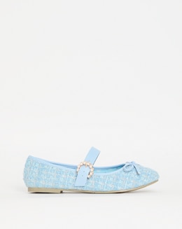 Joe Browns Blue Flat Tweed Mary Jane- Wide Fit (E)