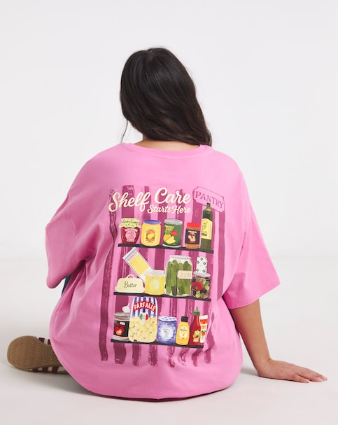 Simply Be Pink Shelf Care Embroidered Graphic T-Shirt