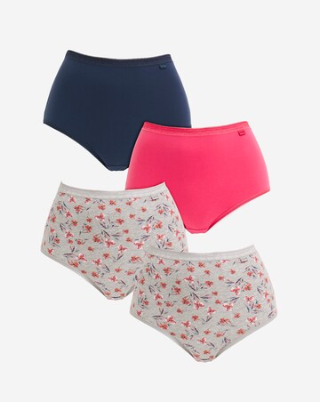 Slimma 4 Pack Cotton Full Brief Knickers - Grey Floral/Pink