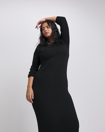 Black Full Hem Rib Knit Maxi Dress