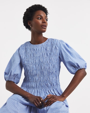 Shirred Peplum Striped Blouse