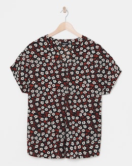Floral Print Short Sleeved Grandad Collar Top