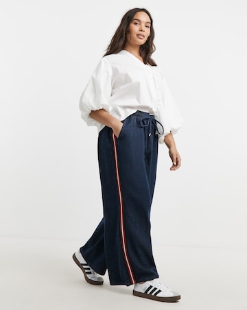 Simply Be Dark Wash Side Stripe Wide Leg Jeans