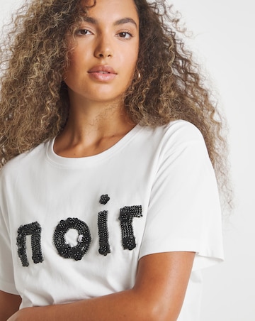 White Noir Beaded Floral Graphic T-Shirt