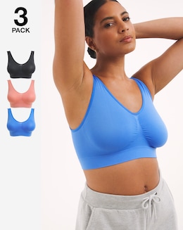 Pretty Secrets 3 Pack Plain Comfort Tops Fits Up To D - Blue/Pink/Grey