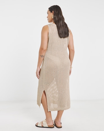 Simply Be Gold Metallic Hole Knit Crochet Midaxi Dress
