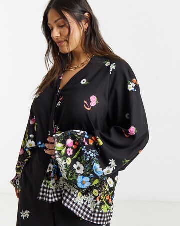 Gingham Puff Sleeve Button Down Blouse