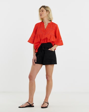 Pure Cotton Dobby Trim Short Sleeve Blouse