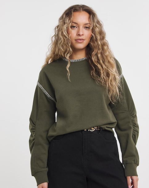 Simply Be Khaki Whipstitch Detail Oversized Sweatshirt