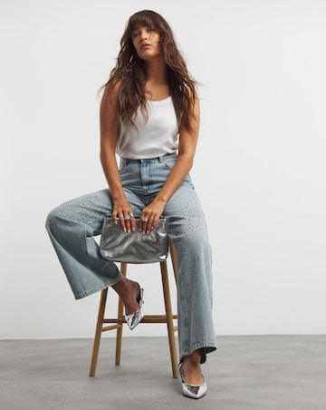 Light Wash Embellished Wide Leg Jeans