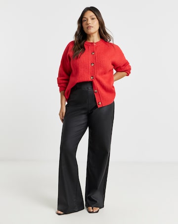 Cosy Yarn Red Crew Neck Ribbed Cardigan