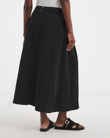 Denim Black Full Pleat Denim Skirt