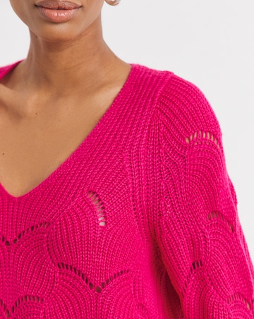 Rasberry V-neck Open Stitch Tunic